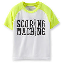 Carter's Boys White "Scoring Machine" Baseball Poly Knit T Shirt with Yellow Raglan Sleeves