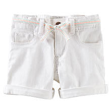 OshKosh Girls White Twill Cuff Shorts with String Belt- Toddler