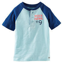 OshKosh Boys Blue "Beach Patrol" Henley Raglan Top- Toddler