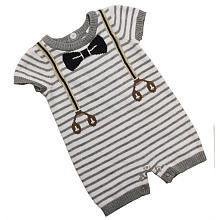 Koala Baby Boutique Boys Light Grey Striped Faux Suspender and Bow Tie Romper