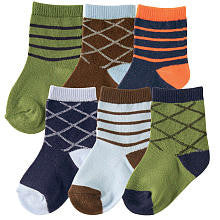 Hudson Baby 6 Pair Socks Gift Set - Green/Orange (0 - 6 Months)