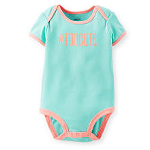 Carter's Girls Light Green "Too Cute" Glitter Printed Short Sleeve Slogan Bodysuit with Pink Trim