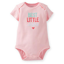 Carter's Girls Pink "Best Little Sister" Embroidered Short Sleeve Slogan Bodysuit