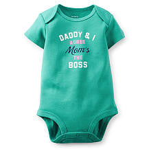 Carter's Girls Turquoise "Daddy & I Agree Mom's the Boss" Screen Print Short Sleeve Slogan Bodysuit