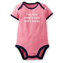 Carter's Girls Pink "I'm Cute, Mom's Cute, Dad's Lucky" Screen Print Short Sleeve Slogan Bodysuit