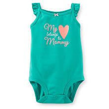 Carter's Girls Turquoise "My Heart Belongs to Mommy" Glitter Printed Sleeveless Slogan Bodysuit