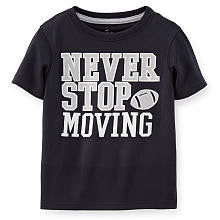 Carter's Boys Black "Never Stop Moving" Football Screen Printed Poly Knit T Shirt