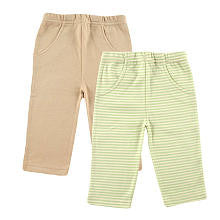 Hudson Baby Neutral 2 Pack Green Striped and Tan Organic Pants