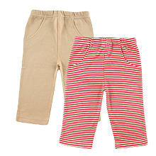 Hudson Baby Neutral 2 Pack Red Striped and Tan Organic Pants