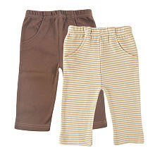 Hudson Baby Neutral 2 Pack Tan Striped and Brown Organic Pants