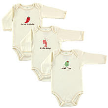 Hudson Baby Neutral 3 Pack Little Shrimp, Too Hot to Handle, Olive You Long Sleeve Bodysuits