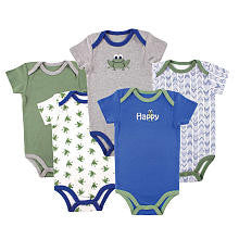 Luvable Friends Boys 5 Pack "Happy" Frog Bodysuits