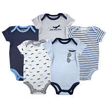 Luvable Friends Boys 5 Pack "Little Wingman" Airplane Bodysuits