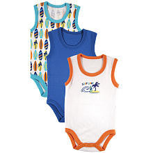 Luvable Friends Boys 3 Pack Shark/Striped/Solid Sleeveless Bodysuits