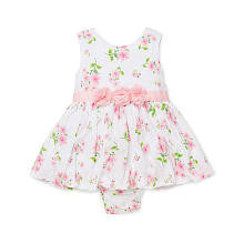 Little Me Girls White/Pink Floral Print Sleevless Bodysuit Dress with Floral Detail