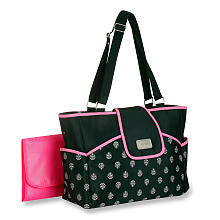 Carter's Carry It All Diaper Tote - Black/Pink Leaf Print