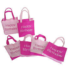 Set of 6 Felt Embroidered Happy Birthday Treat Bags - Pink