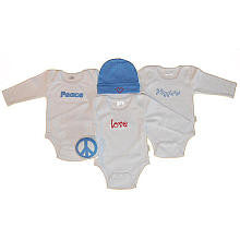 Tadpoles Boys 5 Piece Long Sleeve Peace, Love, Happiness Bodysuit Set