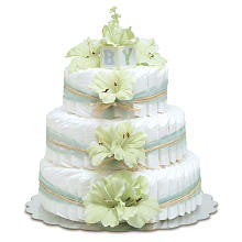 Bloomers Baby Diaper Cake-Hawaiian Mint Green Gladiolas with Mint Tulle & Raffia - Small 2-Tier