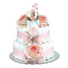 Bloomers Baby Diaper Cake-Classic Pink Roses with Polka Dots - Small 2-Tier