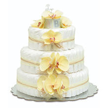 Bloomers Baby Diaper Cake-Hawaiian Yellow Orchids with Yellow Tulle & Raffia - Large 3-Tier