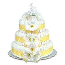 Bloomers Baby Diaper Cake-Classic Yellow Daisies with Polka Dots - Large 3-Tier