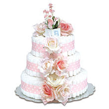 Bloomers Baby Diaper Cake-Classic Pink Roses with Polka Dots - Large 3-Tier