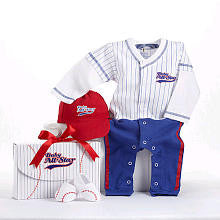 Baby Aspen Boys 3 Piece 'Big Dreamzzz' Baseball All- Star Layette Gift Set with Bodysuit, Hat, and Booties- 0-6 Months