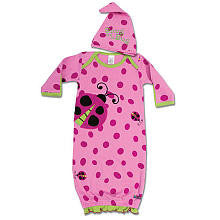 Sozo Girls 2 Piece Pink Polka Dot Snug as a Bug Gown and Cap Set- 0-6 Months